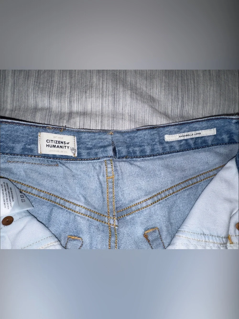Citizens Of Humanity Annabelle Long Light Blue Distressed Denim Cutoff Shorts